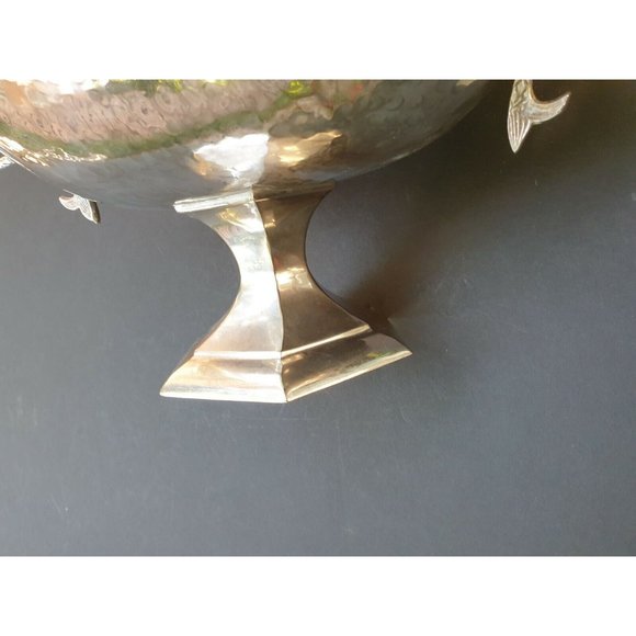 Aluminum Bowl Hammered Pedestal Serpent Handles Buffet Serving Platter - Picture 8 of 12